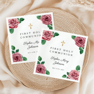 Guardanapo De Papel Menina Rosa Floral Menina Religiosa Primeira Comun