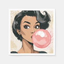 Menina soprando bolha de chiclete rosa divertida f