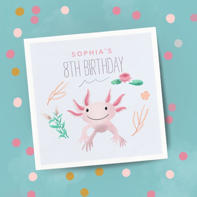 Guardanapo De Papel Meninas Cute Pink Kawaii Axolotl 8º Aniversário (Criador carregado)