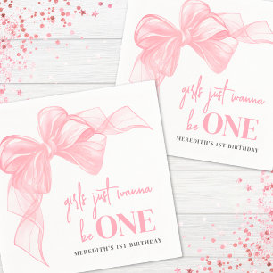 Guardanapo De Papel Meninas do Laço Rosa 1º Aniversário