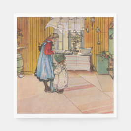 Guardanapo De Papel Meninas na cozinha (Arte Sueca Clássica)