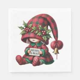 GUARDANAPO DE PAPEL MENININHA DE XADREZ FESTIVO VERMELHO E VERDE