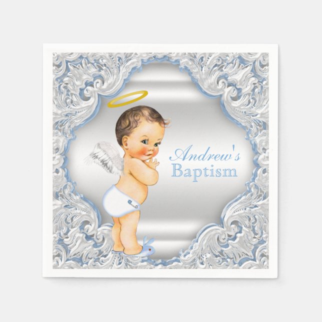 Guardanapo De Papel Menino Anjo Azul Batismo (Frente)