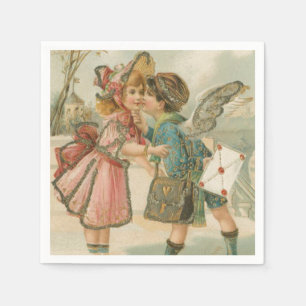 Guardanapo De Papel Menino e menina do Cupido em namorados cor-de-rosa
