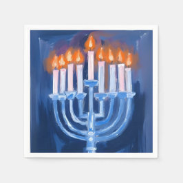 Guardanapo De Papel Menorá Azul Hanukkah Aquarela Feriado