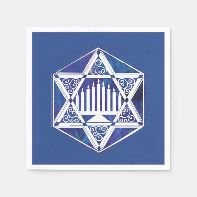Guardanapo De Papel Menorah Hanukkah, estrela do cinema branco (Frente)