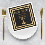 Guardanapo De Papel Menorah Hebraico negro e Dourado Feliz Chanucá<br><div class="desc">Menorah Dourada e negra Hebraico Feliz Hanukkah Napkins</div>
