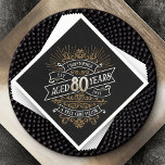 Guardanapo De Papel Mens Funny Whiskey 80 Birthday<br><div class="desc">Celebre o grande 8-0 com estilo e humor com este design de aniversário inspirado no rótulo de uísque vintage. A tipografia negra, dourada e branca é ornamentado e elegante, dando-lhe um toque clássico de retrô-safra. Perfeito para o homem (ou para a mulher!) na sua vida que ama o seu uísque,...</div>