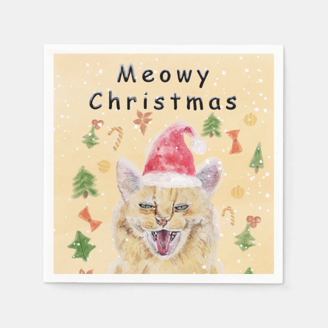 Guardanapo De Papel Meowy Christmas cat funny and cute cat  (Frente)