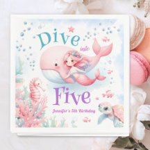 Mergulhe no Cinco! Menina Sereia Rosa Aniversário 