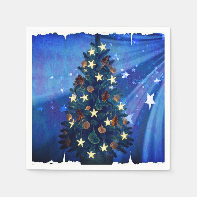 Guardanapo De Papel Mermaid and Starfish Christmas Tree Napkins (Frente)