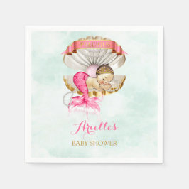 Guardanapo De Papel Mermaid Bebê Tiara Concha Pérolas Rosa Dourado