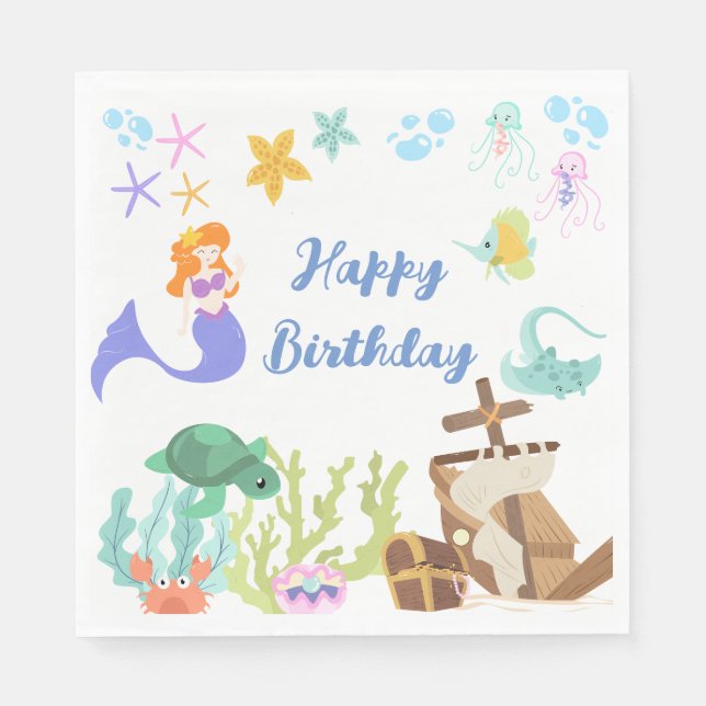 Guardanapo De Papel Mermaid Birthday Paper Napkin (Frente)