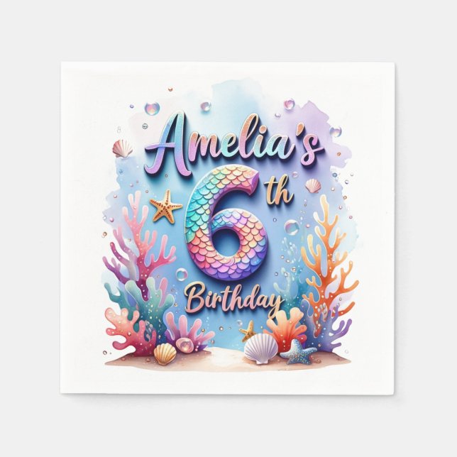 Guardanapo De Papel Mermaid Birthday Party – Under the Sea Party  (Frente)