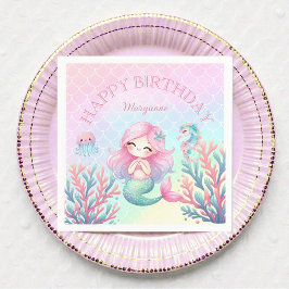 Guardanapo De Papel Mermaid Tail Teal Pink Girly Birthday Party