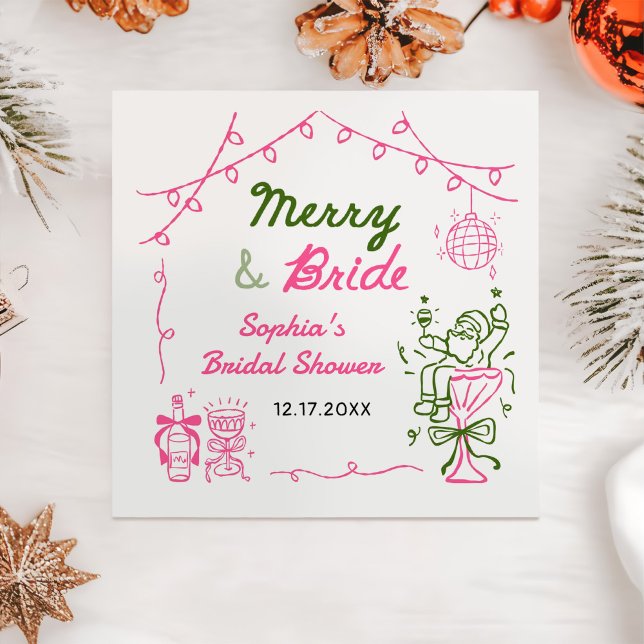 Guardanapo De Papel Merry & Bride Hand Drawn Christmas Bridal Shower (Criador carregado)