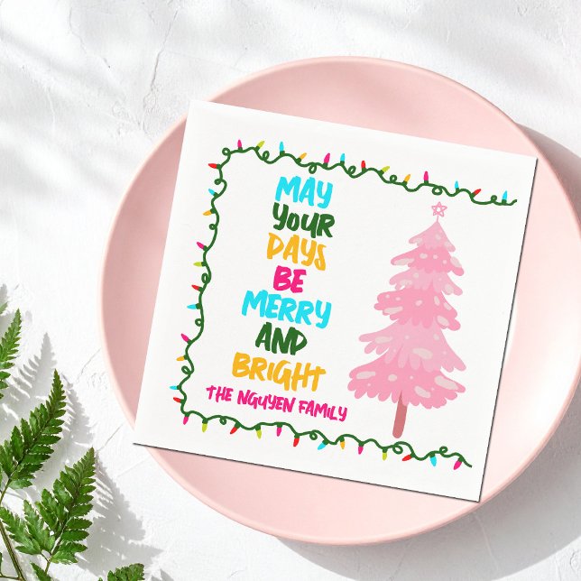 Guardanapo De Papel Merry Bright Pink Christmas Tree Custom Party (Criador carregado)