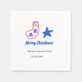 Guardanapo De Papel Merry Christmas blue star red stockings name date 