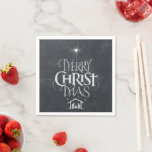 Guardanapo De Papel Merry CHRISTmas Christian Chalkboard Calliografia<br><div class="desc">Feliz NatalMas Caligrafia Religiosa do Quadro de Chantagens Dizemos "Feliz Natal" o tempo todo, mas muitas vezes esquecemos a origem das palavras. Esta arte apresenta uma letra de mão original que no seu design único conta a história do Natal, de forma simples e elegante, na aparência do quadro. Mostre seu...</div>