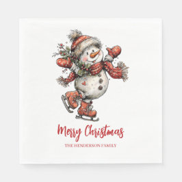Guardanapo De Papel Merry Christmas Ice Skates Snowman 