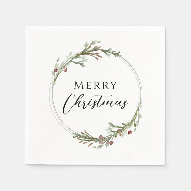 Guardanapo De Papel Merry Christmas Minimalist Wreath White (Frente)