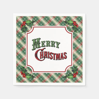 Guardanapo De Papel Merry Christmas Plaid with Holly