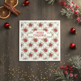 Guardanapo De Papel Merry Christmas Poinsettia Floral Holiday Pattern