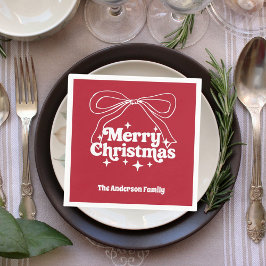 Guardanapo De Papel Merry Christmas red hand-drawn bow retro