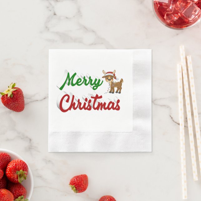 Guardanapo De Papel Merry Christmas Reindeer red green script (Insitu)