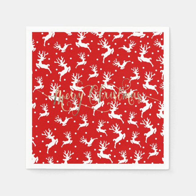 Guardanapo De Papel Merry Christmas Reindeers Red (Frente)