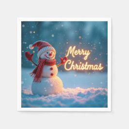 Guardanapo De Papel Merry Christmas Snowman with Neon Sign