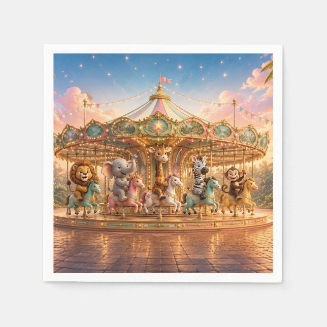 Guardanapo De Papel Merry Go Round da Selva Mágica (Frente)