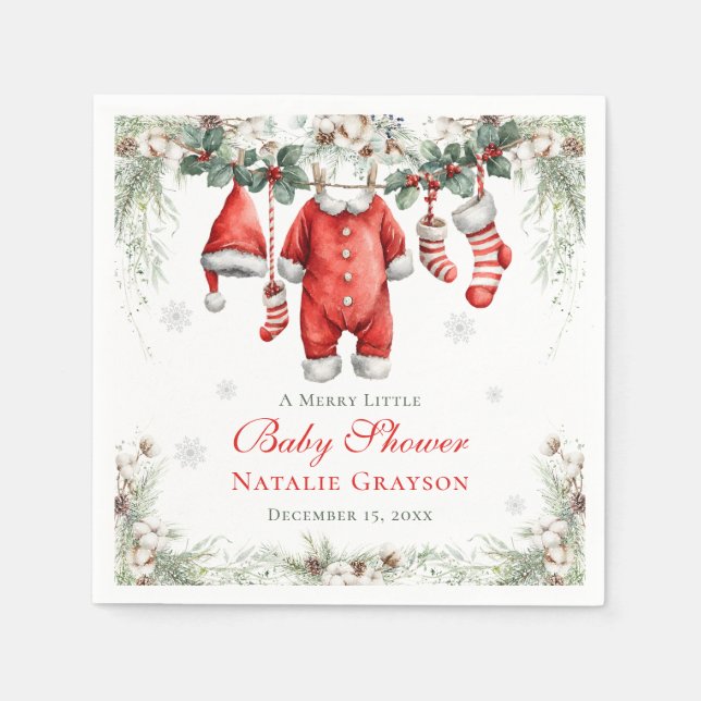 Guardanapo De Papel Merry Little Baby Shower Santa Clothesline (Frente)