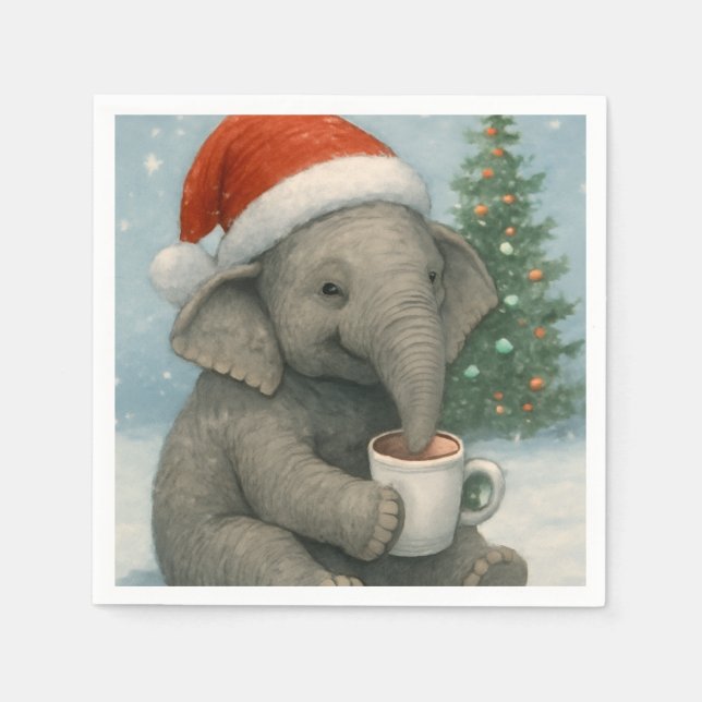 Guardanapo De Papel Merry Moments with a Cocoa-Loving Elephant Holiday (Frente)