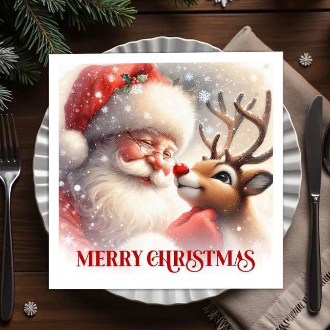Guardanapo De Papel Merry Santa Claus Rudolph Holiday Dinner Party  (Merry Santa Claus Rudolph Holiday Dinner Party Napkins

)