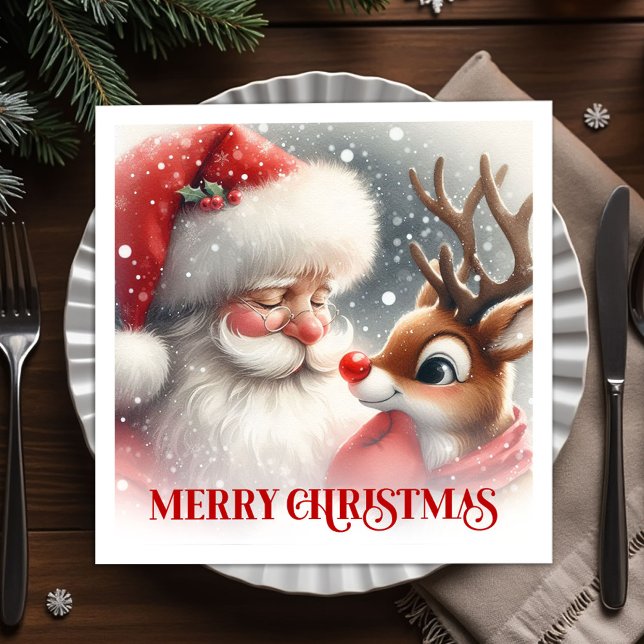 Guardanapo De Papel Merry Santa Claus Rudolph Holiday Party Dinner   (Merry Santa Claus Rudolph Holiday Party Dinner Napkins

)