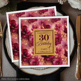 Guardanapo De Papel Mesa aniversário de 30 anos Dourada Blush Burgundy