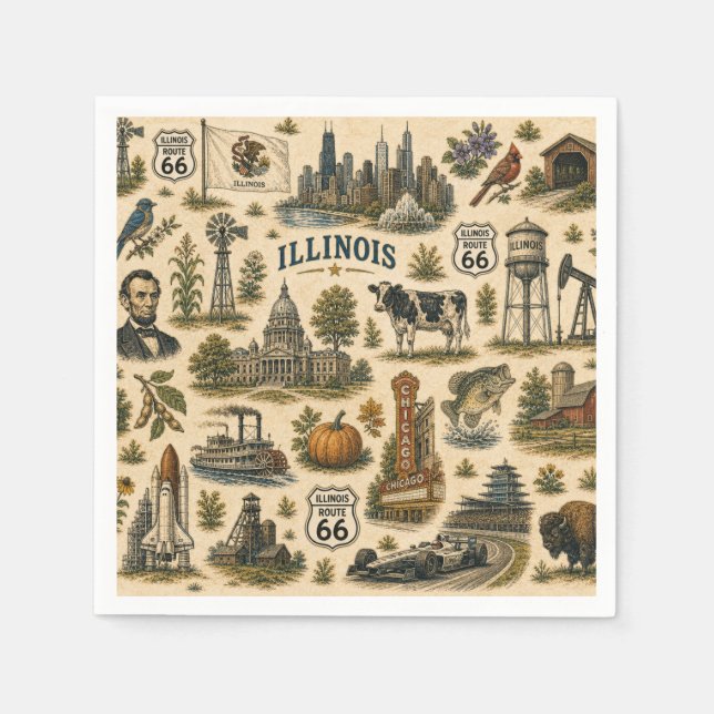 Guardanapo De Papel Mesa da Rota 66 de Illinois Skyline (Frente)