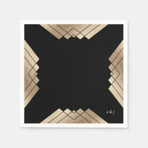 Guardanapo De Papel Mesa de Casamento de Gatsby Preto Geométrico Dour