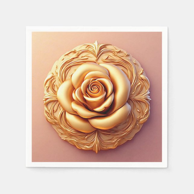 Guardanapo De Papel Mesa de Jantar de Luxo Rosa Dourada (Frente)