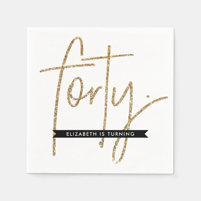 Guardanapo De Papel MESA DE PARTIDO GRANDE IDADE, brilho de ouro moder (Frente)