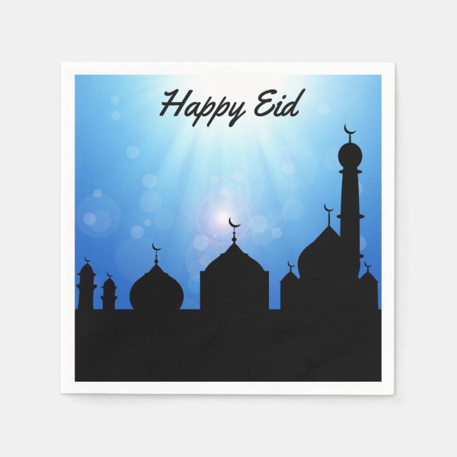Guardanapo De Papel Mesquita Feliz Eid com Sunrays - Papel Napkin (Frente)