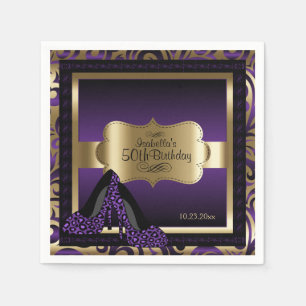 Guardanapo De Papel Metálico roxo & Dourado - 50th texto do
