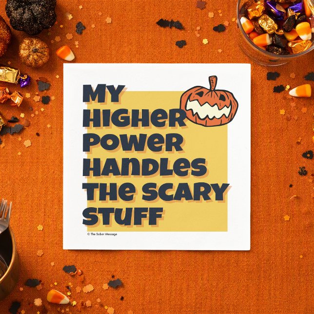 Guardanapo De Papel Meu Poder Superior Lida com Coisas Assustadoras |  (My Higher Power Handles the Scary Stuff napkins for sober, recovery‑minded Halloween celebrations)