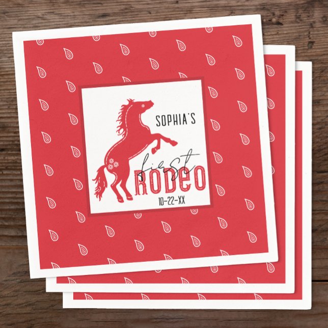Guardanapo De Papel Meu Primeiro Aniversário Rodeo Napkins - Vaqueiro  (Red 1st Rodeo Birthday Napkins)