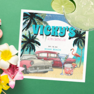 Guardanapo De Papel Miami Beach dos anos 80 FESTA DE ANIVERSÁRIO