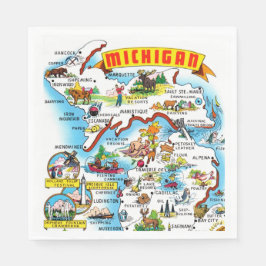 Guardanapo De Papel Michigan Postcard Map 