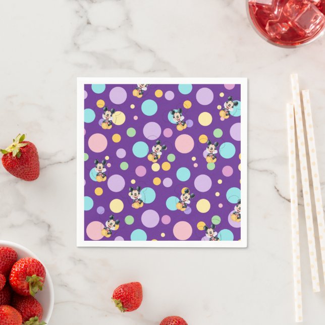 Guardanapo De Papel Mickey Mouse Polka Dot  purple Baby Shower (Insitu)