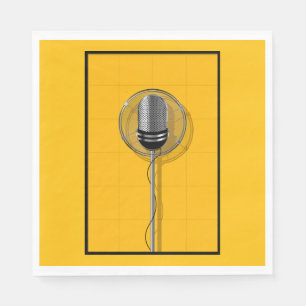 Guardanapo De Papel Microfone Retro em Amarelo Ousado