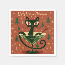 Guardanapo De Papel Mid Century Black Cat Merry Martini Christmas